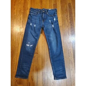 Old Navy Mens SZ 32x30 Blue Relaxed Slim Straight Distressed Dk Stretch Jean